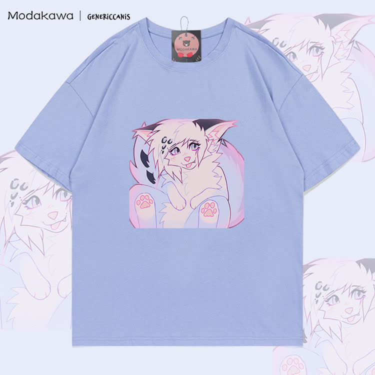 MODAKAWA X genericcanis Fox Tongue Out Graphic 100% Cotton T-shirt - Dusty Blue - 5XL - image 5