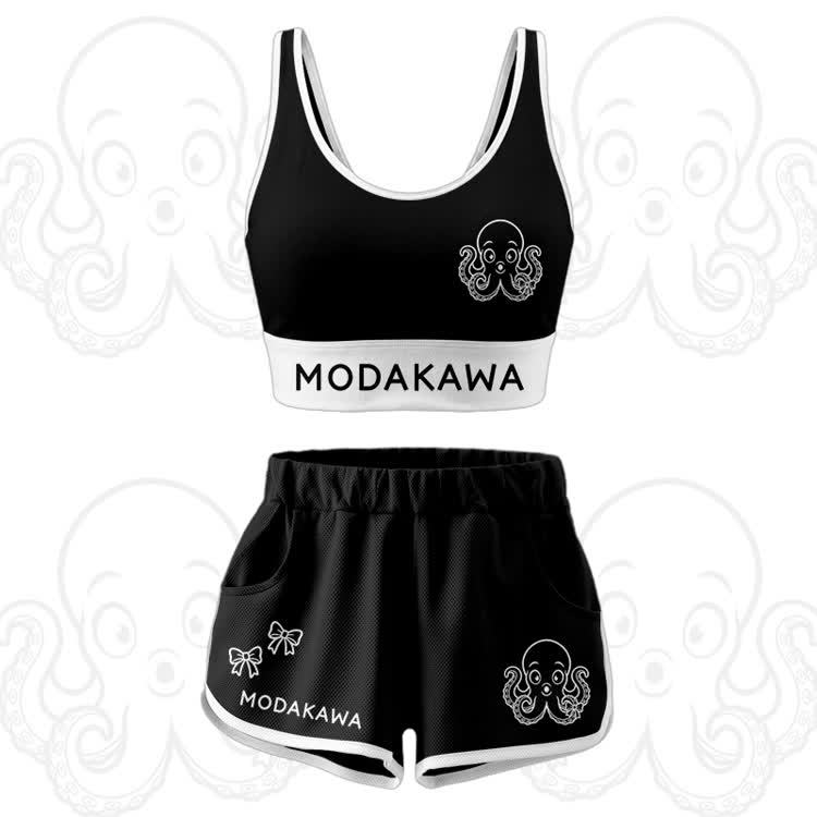 Octopus Graphic Crop Tank Sport Top Shorts Modakawa Matching Outfit - Black Set - 5XL - image 14