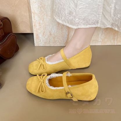 French Style Bow Mary Jane Soft-Soled Shoes - Yellow - 40 - image 7