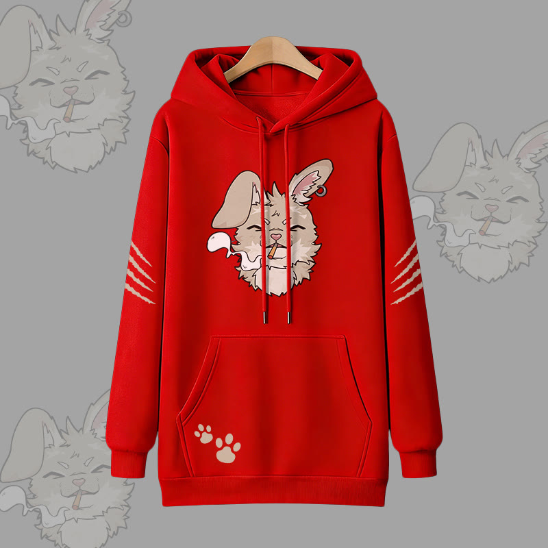Nabi Smoking Bunny Graphic Modakawa Oversized Pullover Hoodie - Red - 3XL - image 3