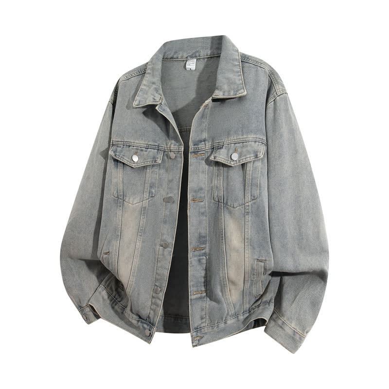 Vintage Casual Fake Two Piece Loose  Hooded Denim Jacket - Light Blue C - 3XL - image 9