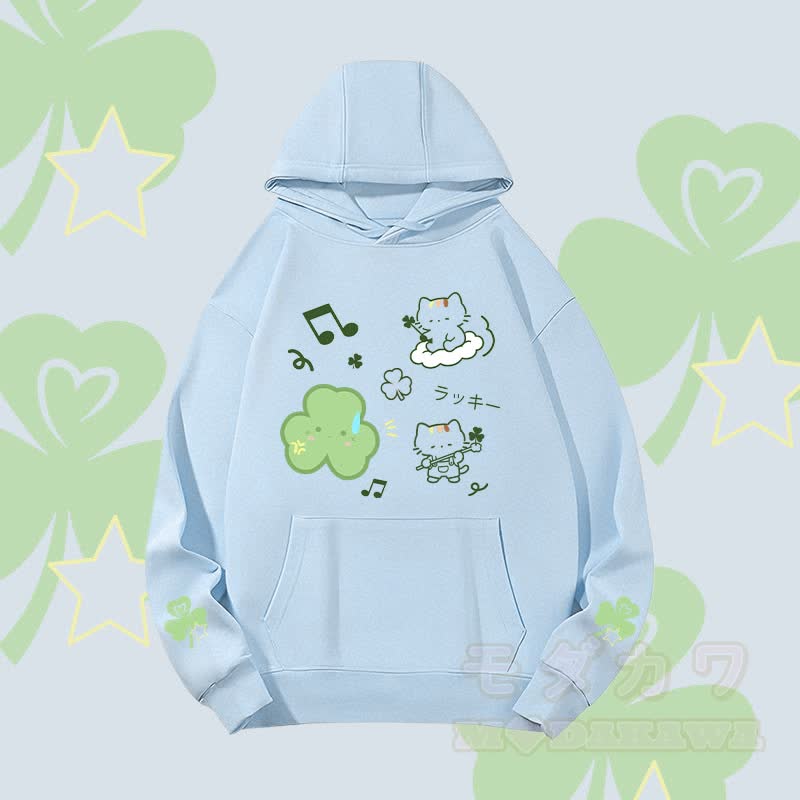MODAKAWA Triple Clover Cat Graphic Heavyweight Hoodie - Blue - 2XL - image 4