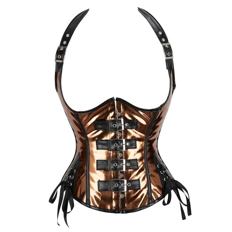 Steampunk Halter Lace Up PU Corset Tops - Coffee - 2XL - image 10
