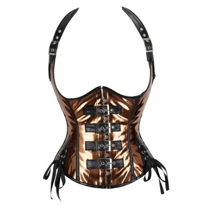 Steampunk Halter Lace Up PU Corset Tops - Coffee - 2XL - image 10