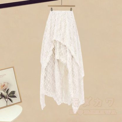 Irregular Letter Graphic T-shirt Lace Skirt Wide Leg Pantskirt Matching Outfit - Skirt (Single) - XL - image 3