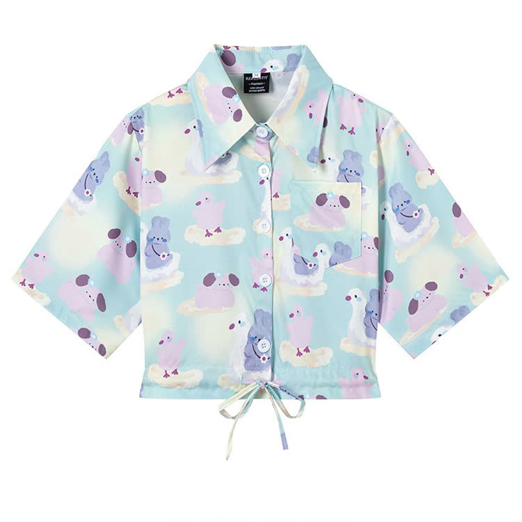 Animal Print Short Sleeve Button-Up Shirt - Multicolor I - L - image 10