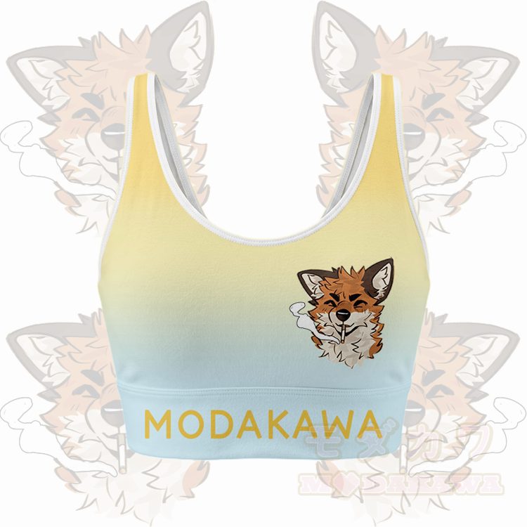 MODAKAWA X atka Smoking Fox Graphic Gradient Sports Bra Top Leggings Matching Outfit - Yellow Top - 5XL - image 4
