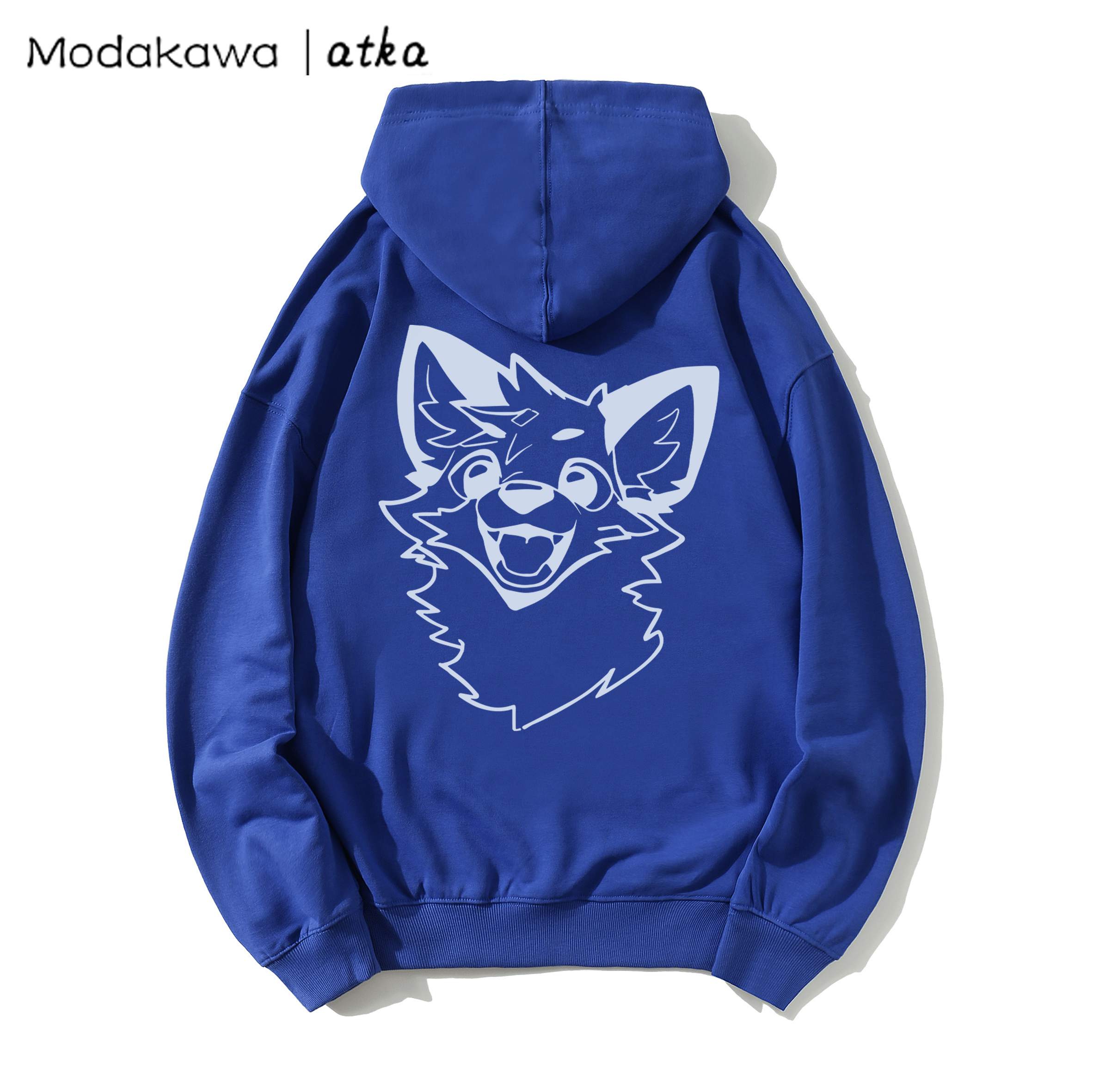 MODAKAWA X atka Fox Print Loose Cotton-Blend Hoodie - Klein Blue - 5XL - image 6