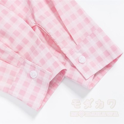 High Quality Cat Embroidery Plaid Long Sleeve Loose Shirt - image 8