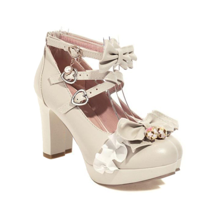 Sweet Lace Bow Lolita Mary Janes Shoes - Beige - 43 - image 11