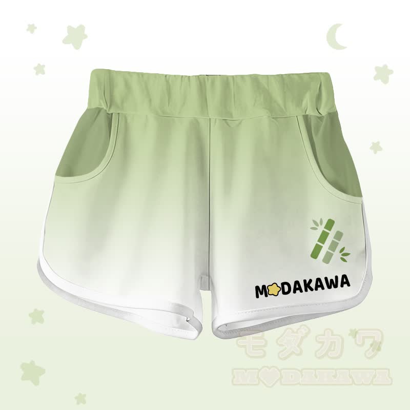 Gradient Panda Graphic T-shirt Letter Graphic Shorts Modakawa Matching Outfit - Green Shorts - 5XL - image 9