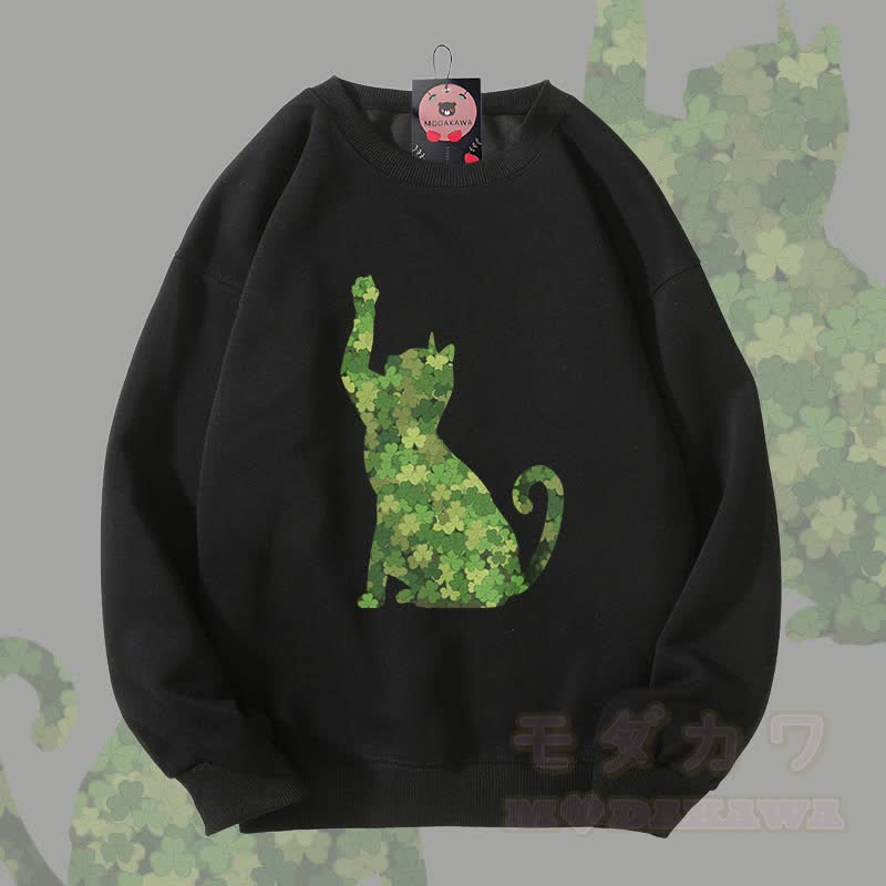MODAKAWA Clover Cat Graphic Unisex Sweatshirt - Black - 5XL - image 3
