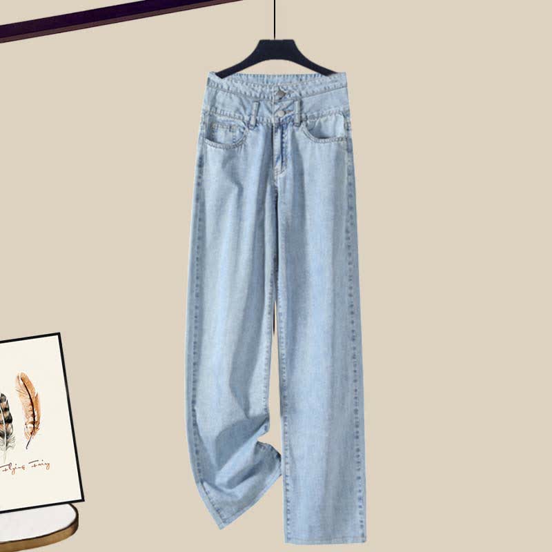 Cross Knit Sweater Lapel Shirt Denim Pants Matching Outfit - Blue Pants - XL - image 14