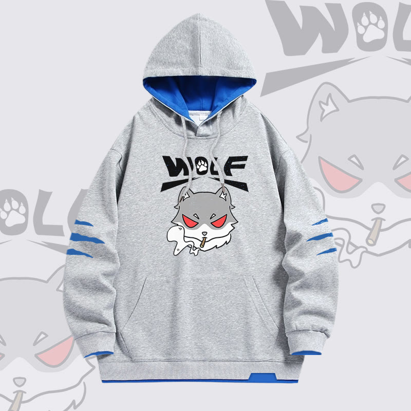 Smoking Wolf Graphic Modakawa Oversized Contrast Lining Pullover Hoodie - Grey - 4XL - image 3
