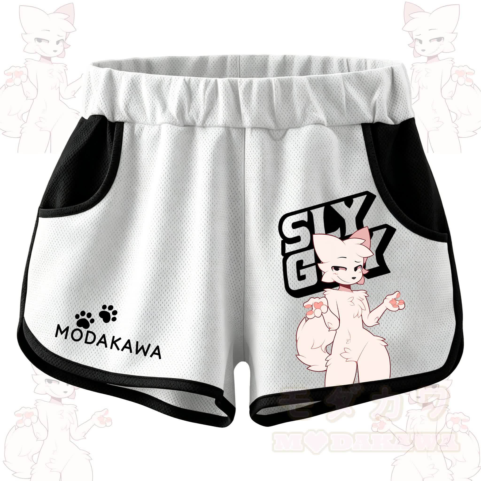 MODAKAWA X zarckets SLY GUY Anime Fox Print Casual Shorts - Black - 5XL - image 4