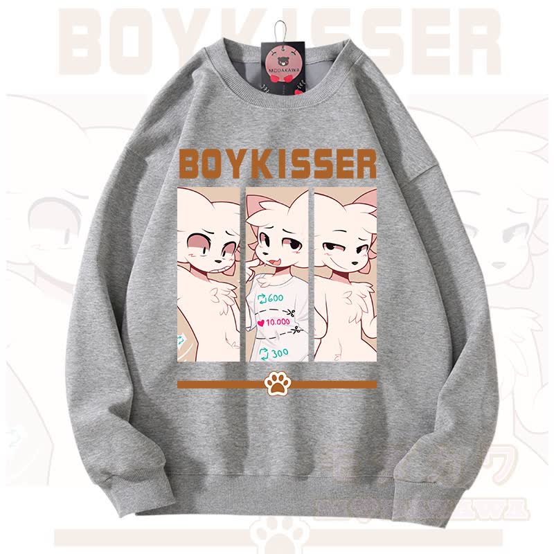 MODAKAWA X zarckets BOYKISSER Fox Graphic Unisex Sweatshirt - Light Gray - 3XL - image 9