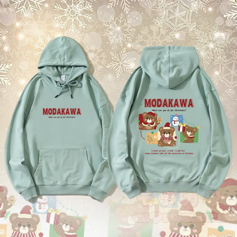 MODAKAWA Christmas Bear Snowman Graphic Streetwear Pullover Hoodie - Green - 5XL - image 4