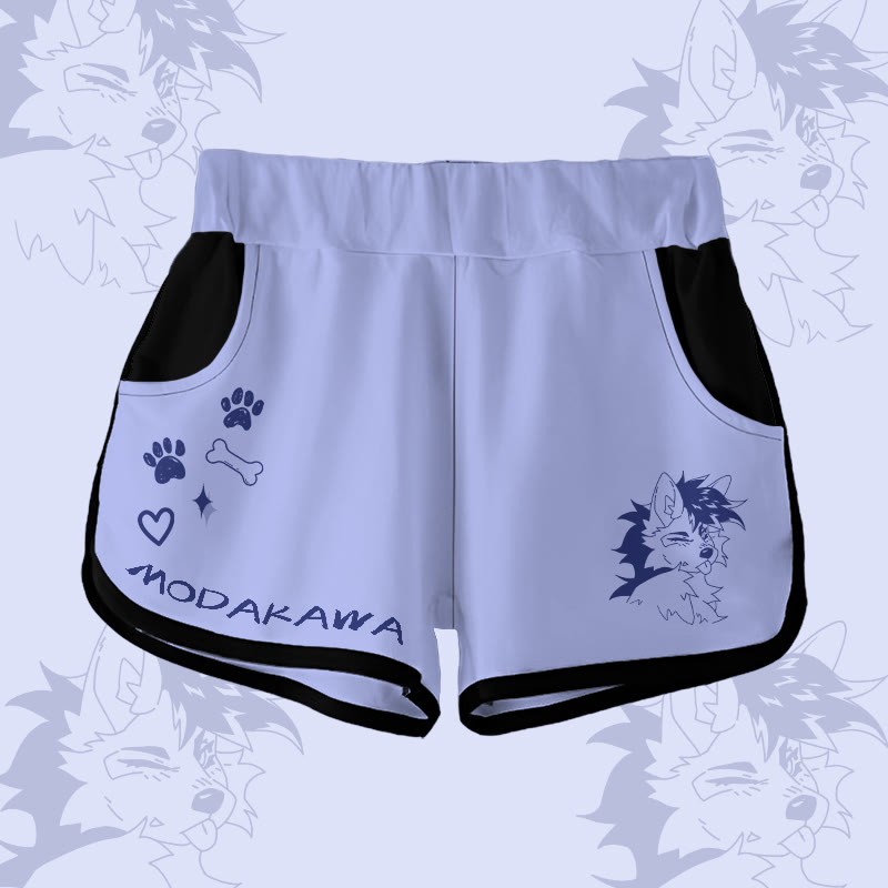 MODAKAWA X pandashk Gradient Tongue Out Fox Graphic Shorts - Purple B - 5XL - image 3