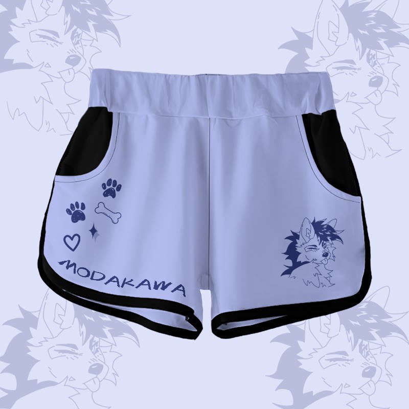 MODAKAWA X pandashk Gradient Tongue Out Fox Graphic Shorts - Purple B - 5XL - image 3