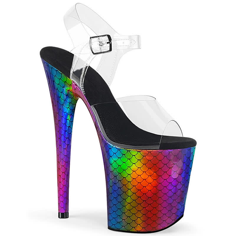 Fashion Transparent Open Toe Platform High Heel Sandals - Rainbow - 44 - image 2