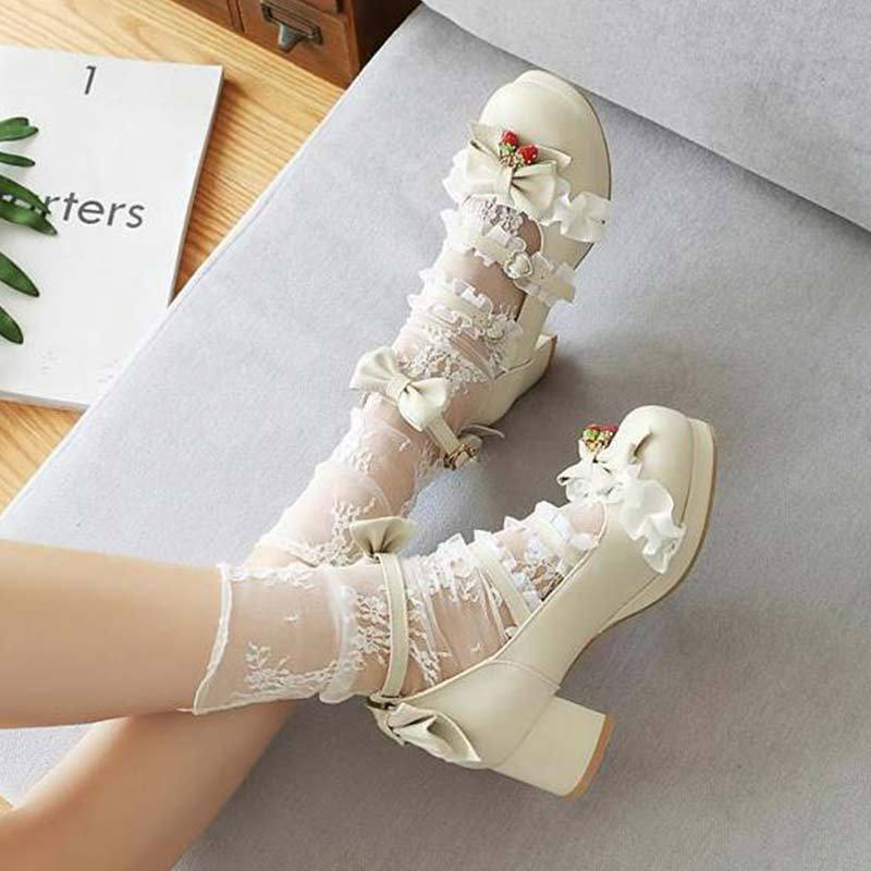 Lace Bow Lolita Kitten Heel Mary Janes Shoes - image 7