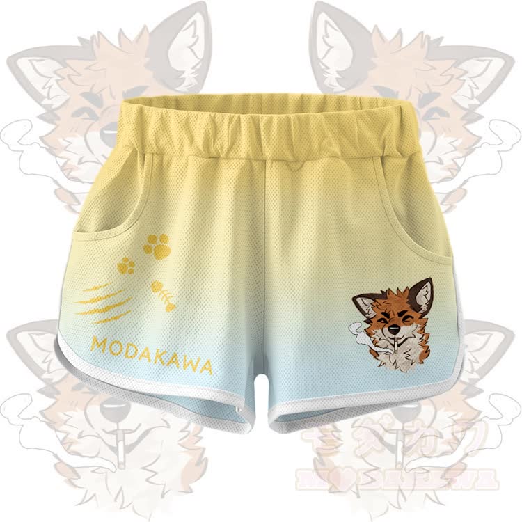 MODAKAWA X atka Smoking Fox Graphic Crop Tank Sport Top Shorts Bikini Matching Outfit - Yellow Shorts - 5XL - image 6