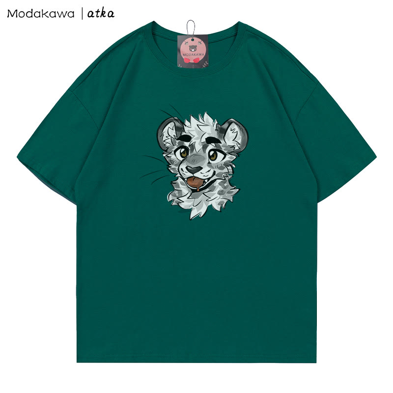 MODAKAWA X atka Cheeky Tiger Face Graphic T-shirt - Olive Green - 5XL - image 4
