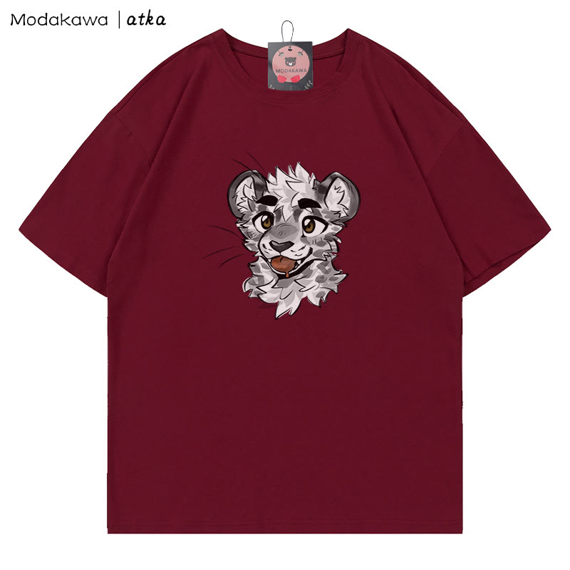 MODAKAWA X atka Cheeky Tiger Face Graphic T-shirt - Wine Red - 5XL - image 6