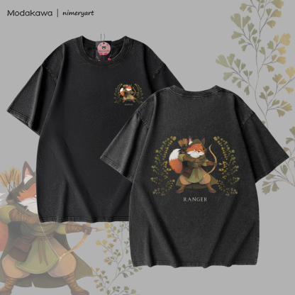 MODAKAWA X nimeryart RANGER Fox Graphic Unisex Vintage Washed T-shirt - Black - 5XL - image 3