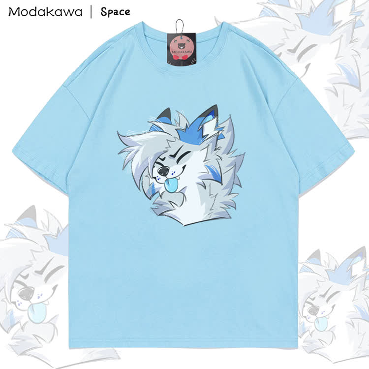 MODAKAWA X Space Barker Tongue Out Graphic 100% Cotton T-shirt - Sky Blue - 5XL - image 5