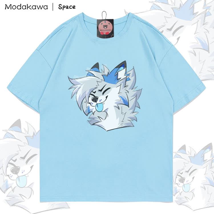 MODAKAWA X Space Barker Tongue Out Graphic 100% Cotton T-shirt - Sky Blue - 5XL - image 5