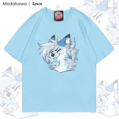 MODAKAWA X Space Barker Tongue Out Graphic 100% Cotton T-shirt - Sky Blue - 5XL - image 5