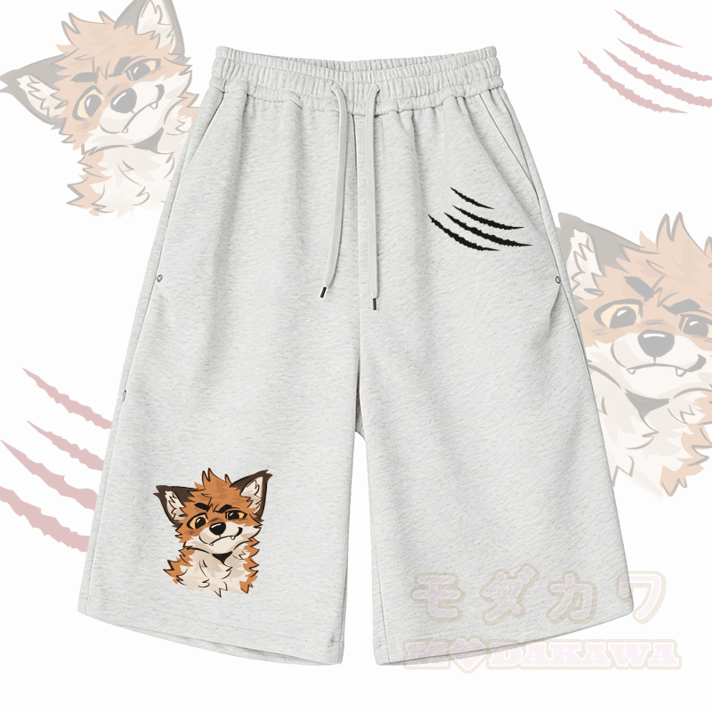 MODAKAWA X atka Funny Fox Graphic Wide Leg Cropped Pants - Light Grey - 2XL - image 5