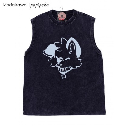 MODAKAWA X popipeko Puppy Graphic Unisex Vintage Washed Sleeveless T-Shirt - Black - 2XL - image 4