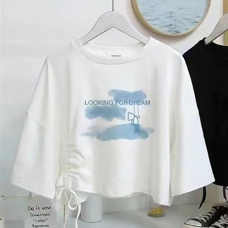 College Style Print Short Sleeve T-shirt Irregular Tulle Skirt Two Pieces Set - Top F - XL - image 16