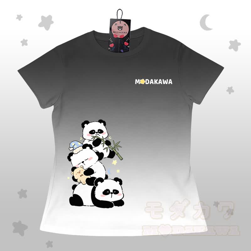 Gradient Panda Graphic T-shirt Letter Graphic Shorts Modakawa Matching Outfit - Black T-shirt - 5XL - image 4