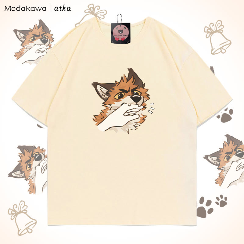 Playful Fox Graphic T-shirt - Apricot - 5XL - image 3