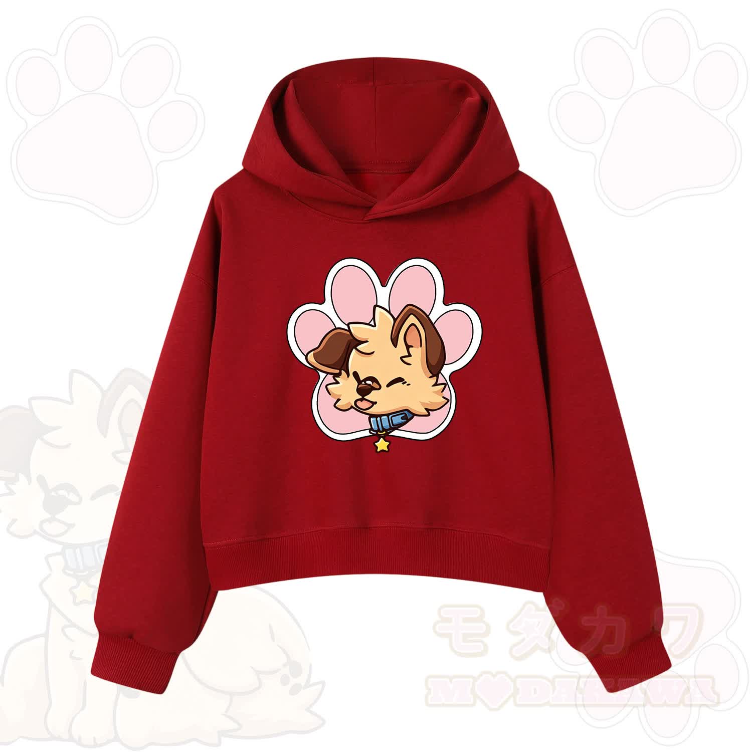 MODAKAWA X popipeko Cute Puppy Print Hoodie Sweatshirt - Red - 3XL - image 7