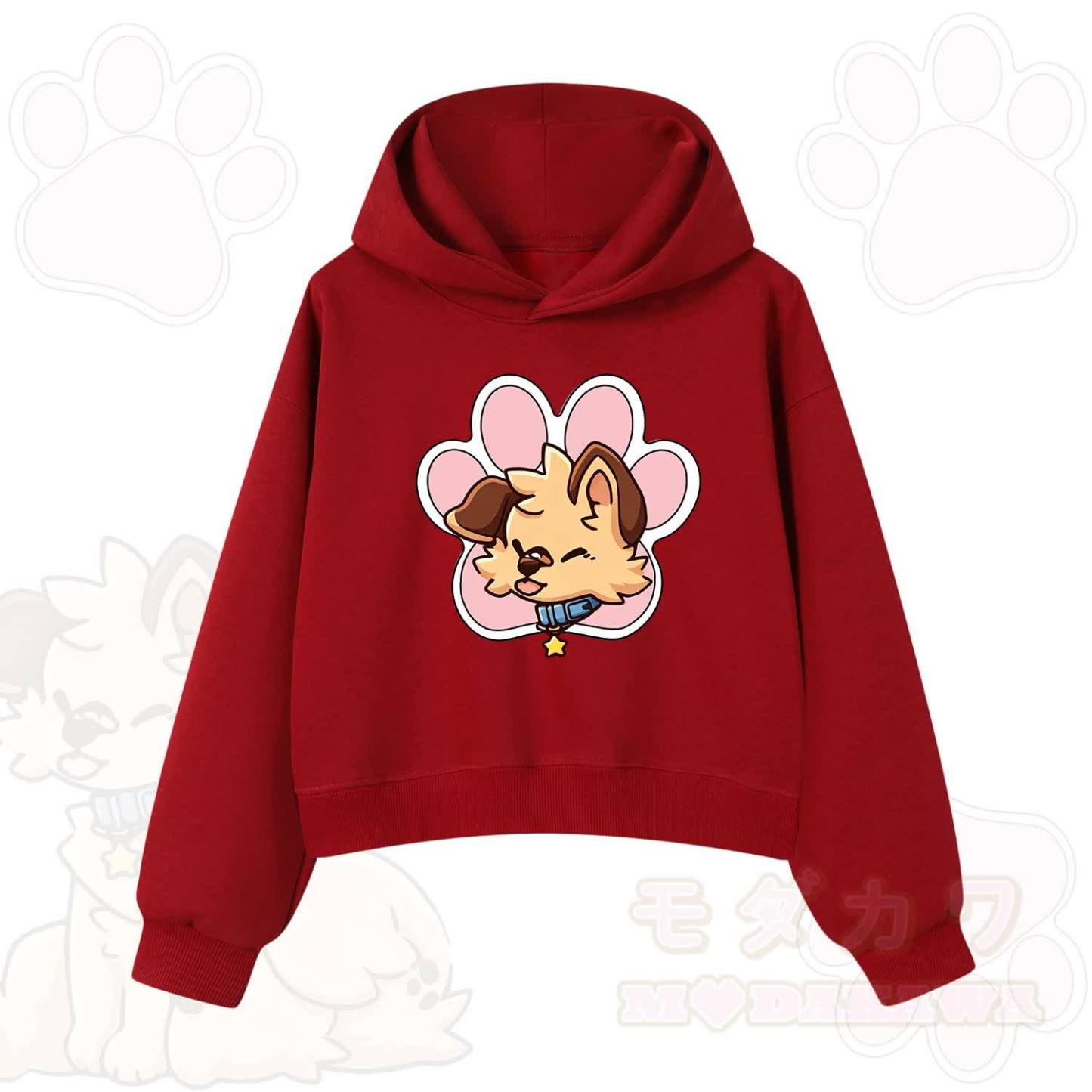 MODAKAWA X popipeko Cute Puppy Print Hoodie Sweatshirt - Red - 3XL - image 7