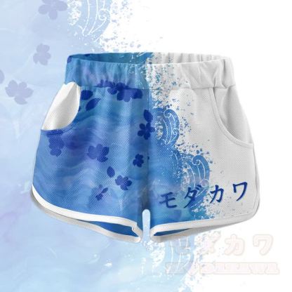 Floral Graphic Crop Tank Sport Top Shorts Bikini Modakawa Matching Outfit - Blue & White Shorts - 5XL - image 3