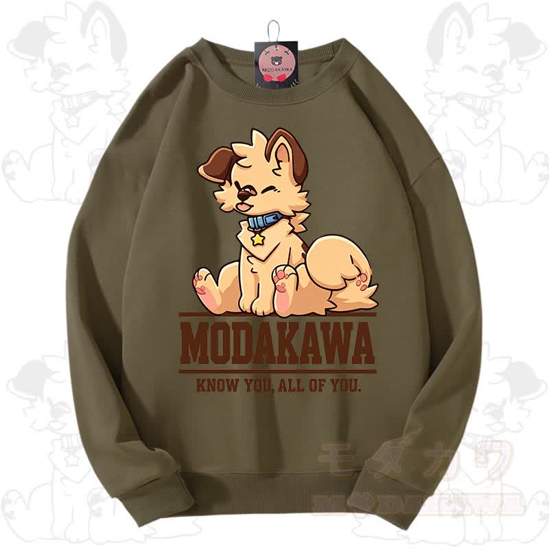 MODAKAWA X popipeko Charming Puppy Graphic Unisex Sweatshirt - Dark Green - 3XL - image 8