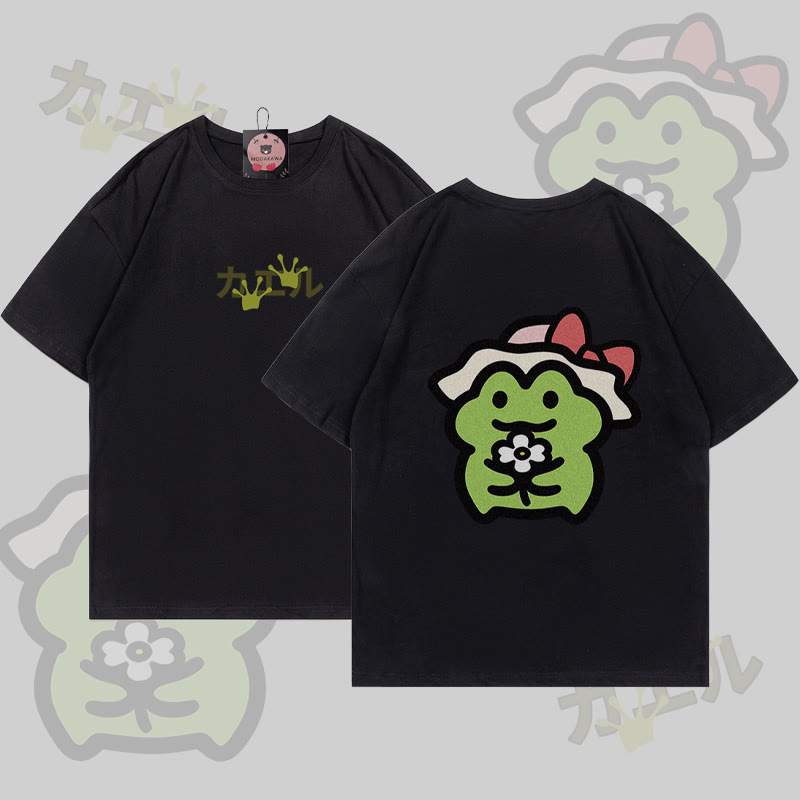 Flower Frog Graphic T-shirt - Black - 5XL - image 4