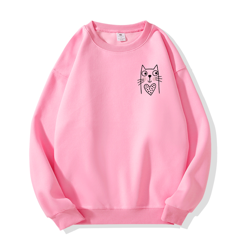 Kitty Print Round Collar Sweatshirt - Pink - 5XL - image 6