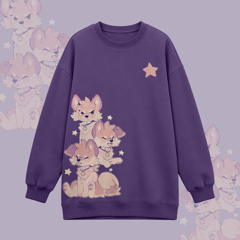 MODAKAWA X popipeko Playful Puppy Graphic Oversized Crewneck Sweatshirt - Purple - 3XL - image 4