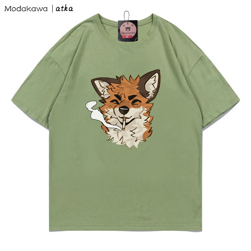 MODAKAWA X atka Fox Smoking Graphic T-shirt - Green - 5XL - image 7