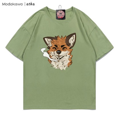 MODAKAWA X atka Fox Smoking Graphic T-shirt - Green - 5XL - image 7