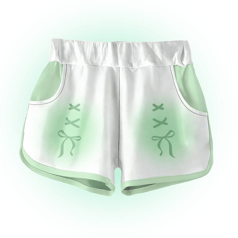 Gradient Bow Graphic Modakawa Shorts - Green - 5XL - image 3