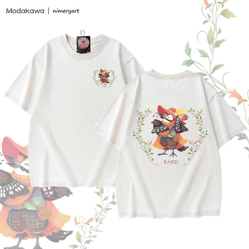 MODAKAWA X nimeryart BARD Bird Graphic Unisex Vintage Washed T-shirt - Apricot - 5XL - image 3