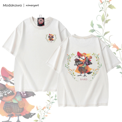 MODAKAWA X nimeryart BARD Bird Graphic Unisex Vintage Washed T-shirt - Apricot - 5XL - image 3