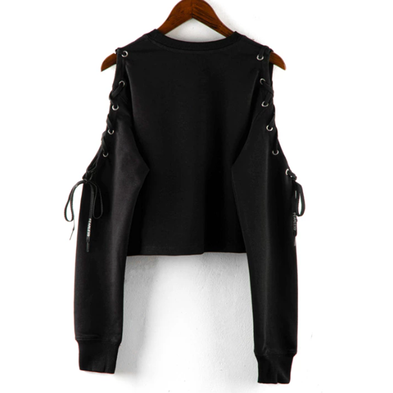 Vintage Letter Print Long Sleeve Irregular Cropped Hooded Sweatshirt - image 5